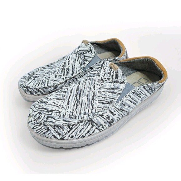 Hey Dude Thad Cream Mens 10 Canvas Shoes Black White Gray Zebra Abstract Slip On - Picture 1 of 10